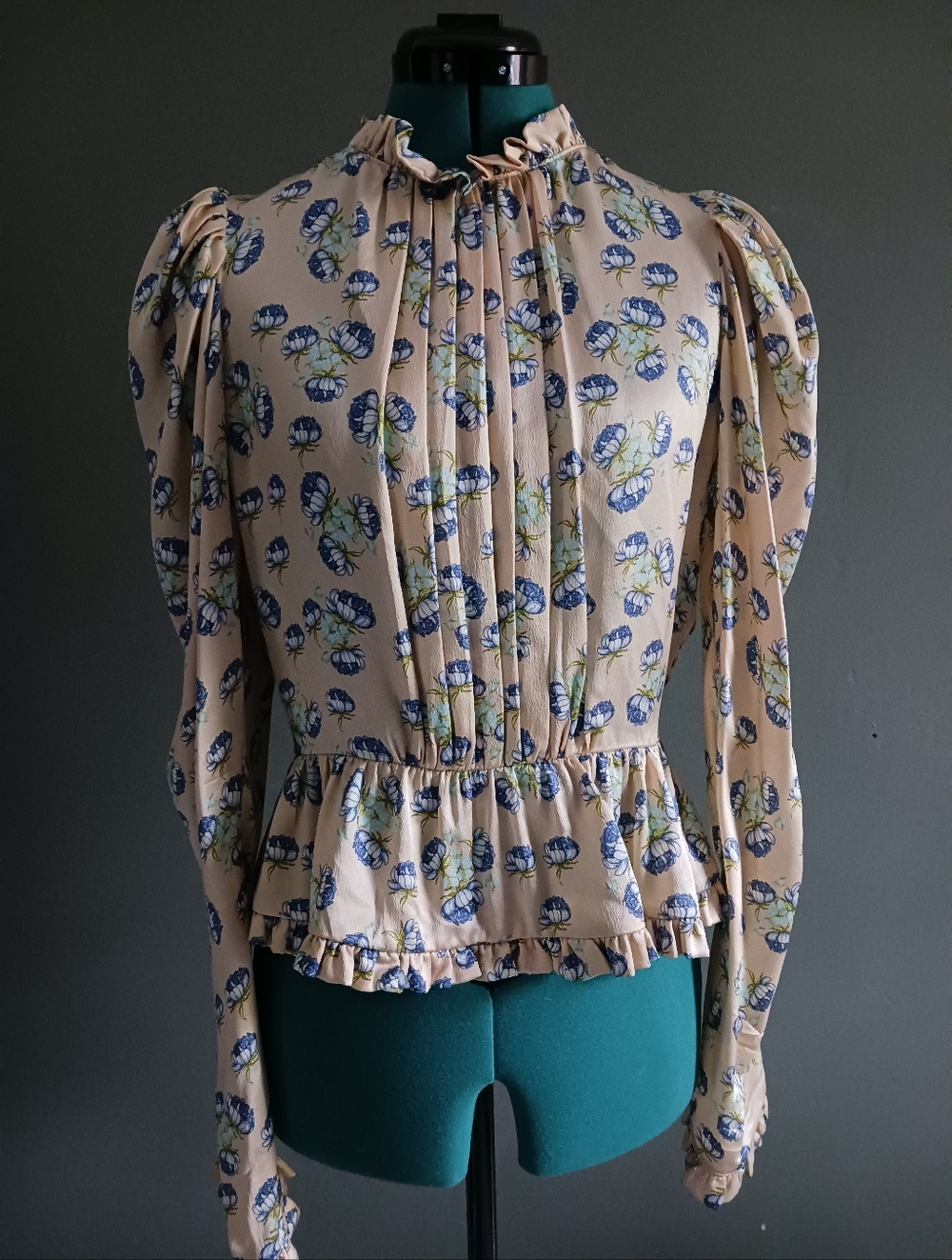 Magda Butrym Ruffled Peplum  Silk Blouse Size 34